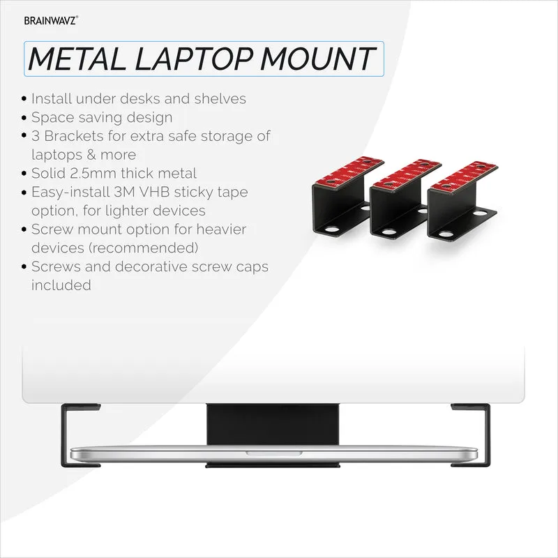 Laptop-Halterung aus Metall unter dem Schreibtisch, Halterung für Geräte wie Laptops, MacBooks, Surface-Tastatur, Router, Modems, Kabelbox, Netzwerk-Switch und mehr