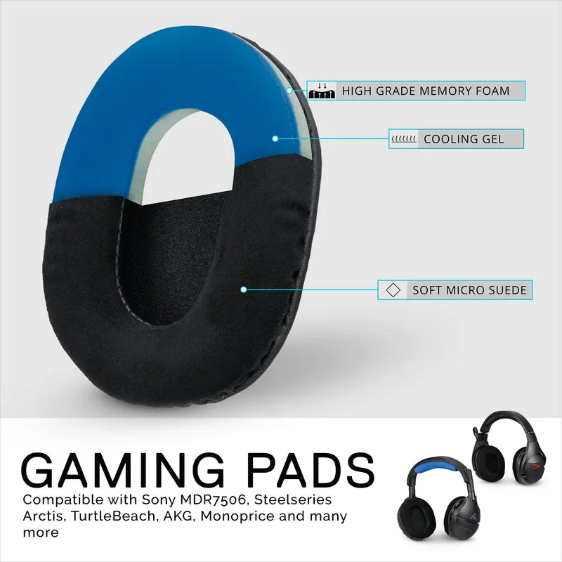Verbesserte Ohrpolster für Gaming-Kopfhörer – klein, oval – Micro Suede mit Kühlgel und Memory Foam für Steelseries, Hyperx, Sony MDR-7506, AKG, Turtlebeach, Sennheiser und mehr (Micro Suede)