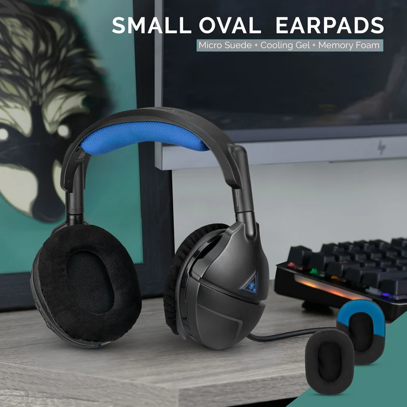 Verbesserte Ohrpolster für Gaming-Kopfhörer – klein, oval – Micro Suede mit Kühlgel und Memory Foam für Steelseries, Hyperx, Sony MDR-7506, AKG, Turtlebeach, Sennheiser und mehr (Micro Suede)