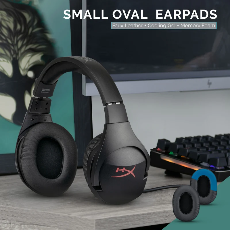 Pad Telinga Fon Kepala Permainan Dipertingkat - Bujur Kecil - Kulit PU dengan Gel Penyejuk & Buih Memori untuk Steelseries, Hyperx, Sony MDR-7506, AKG, Turtlebeach, Sennheiser & Banyak Lagi