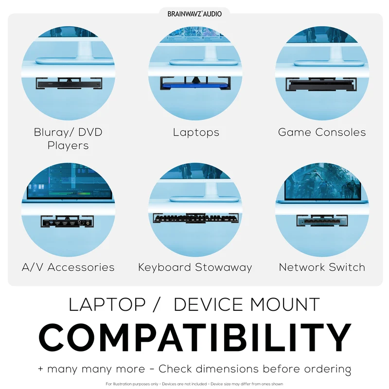 Laptop-Halterung unter dem Schreibtisch mit Klebstoff und Schrauben für Geräte wie Laptops, Macbooks, Oberflächentastatur, Router, Modem, Kabelbox, Netzwerk-Switch und mehr