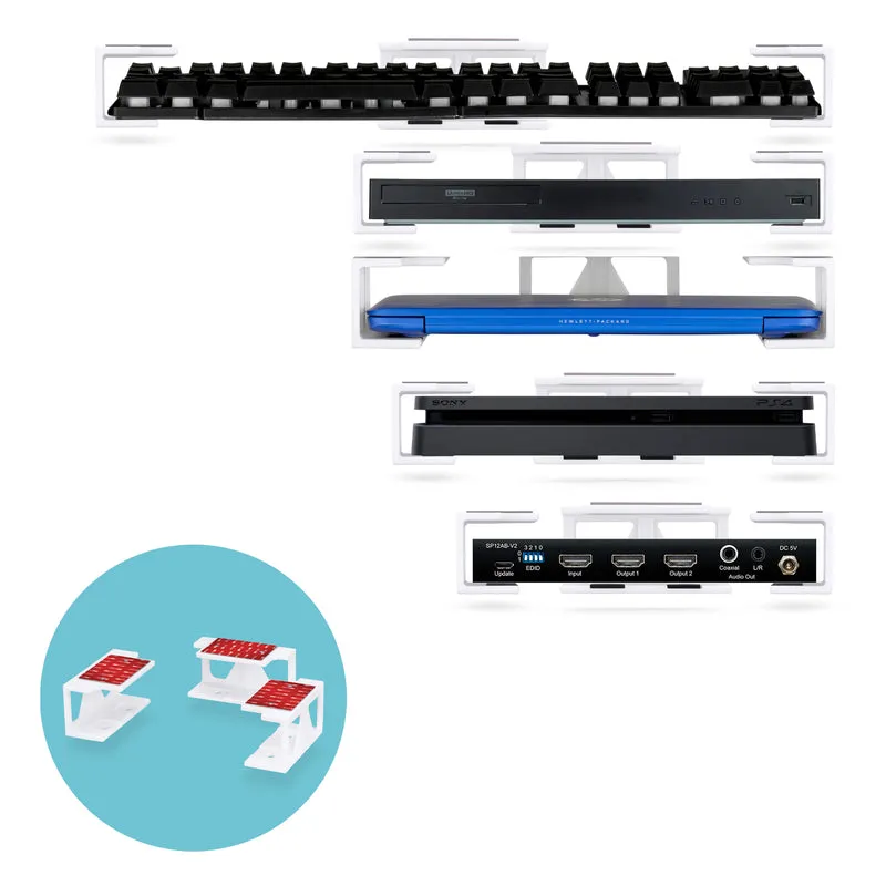 Laptop-Halterung unter dem Schreibtisch mit Klebstoff und Schrauben für Geräte wie Laptops, Macbooks, Oberflächentastatur, Router, Modem, Kabelbox, Netzwerk-Switch und mehr