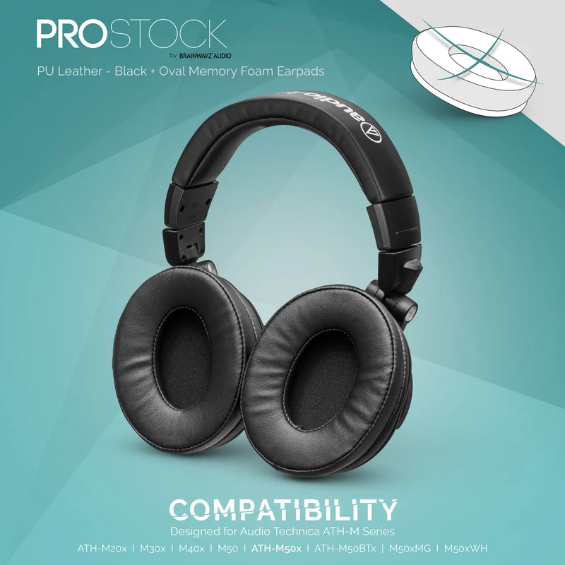 ProStock ATH M50X & M Series Ersatz-Ohrpolster – individuell gestaltete Form mit Memory-Schaum – PU