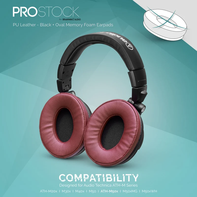 ProStock ATH M50X & M Series Ersatz-Ohrpolster – individuell gestaltete Form mit Memory-Schaum – PU