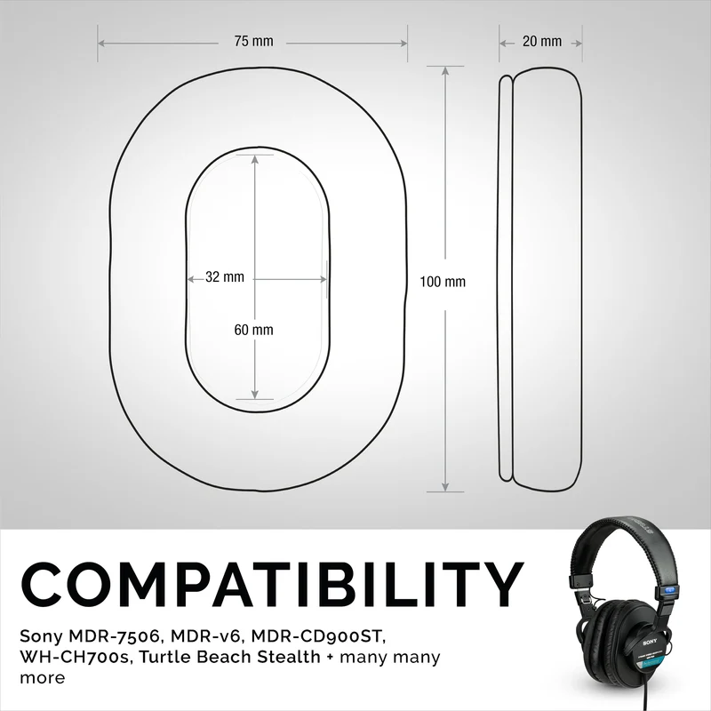 SONY MDR-7506 SHEEPSKIN Pembalut Telinga Premium Penggantian Kulit - Juga Sesuai untuk Fon Kepala V6, CD900ST