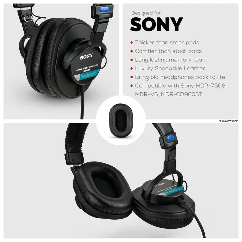 SONY MDR-7506 SHEEPSKIN Pembalut Telinga Premium Penggantian Kulit - Juga Sesuai untuk Fon Kepala V6, CD900ST