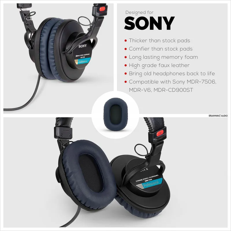 SONY MDR-7506 Ersatz-Premium-Ohrpolster - Auch geeignet für V6, CD900ST Kopfhörer (PU)