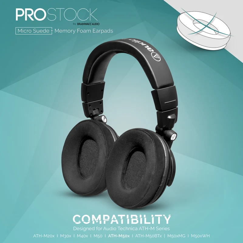 Pad Telinga Gantian ProStock ATH M50X & M Series - Bentuk Rekaan Tersuai dengan Busa Memori - Suede Mikro