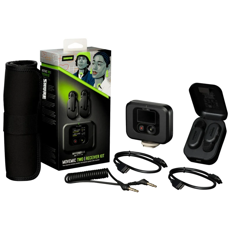 Shure MOVEMIC TWO RECEIVER KIT Two Lavs, Charge case, Camera Receiver
