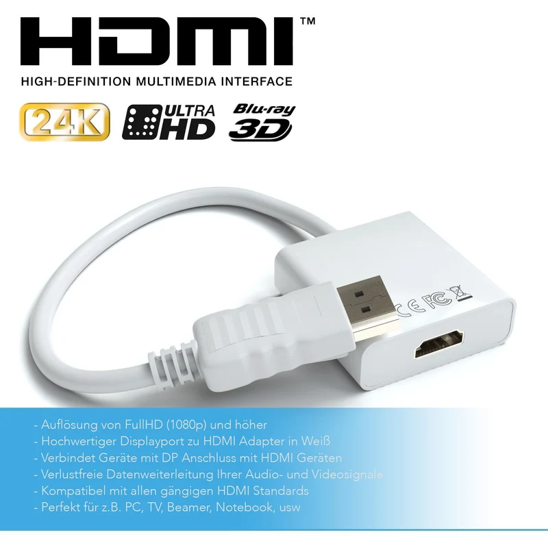 DisplayPort zu HDMI A Female Adapter - Weiß
