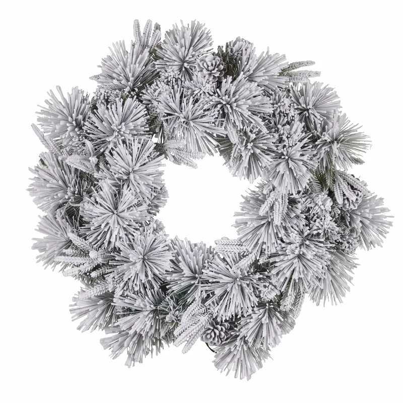 Christabelle 61cm Alpine Snow Christmas Wreath Pre Lit Multi Function LED Timer Pinecone Front Door Xmas Decoration Home