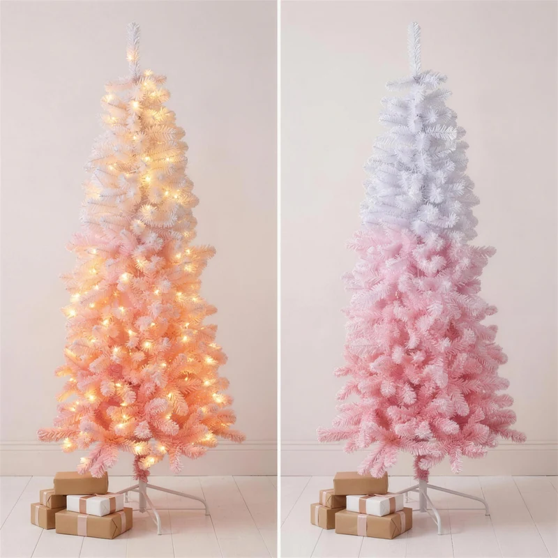 Christabelle 1.8m 6ft Pink Ombre Christmas Tree Pre Lit Warm White LED Foliage Artificial Indoor Xmas Decor Home