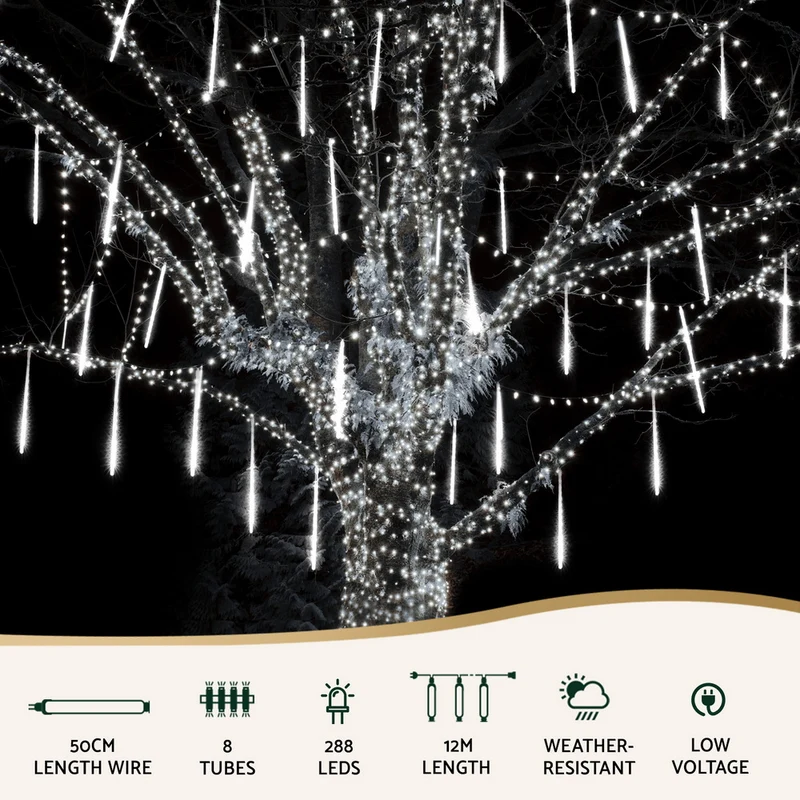 Jingle Jollys 7M Christmas Lights Shower Light 288 LED Icicle Falling Metor White