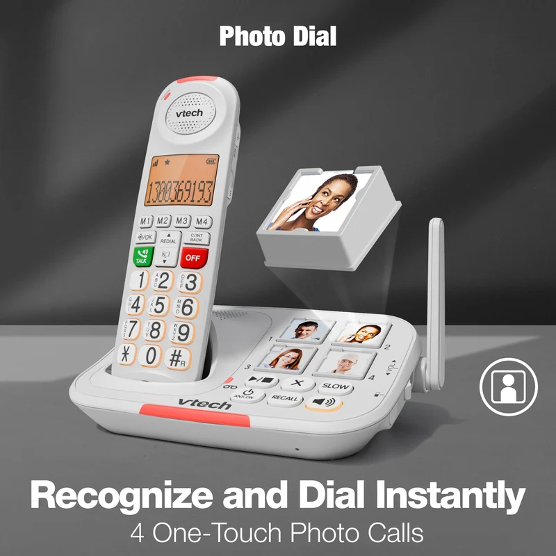 VTech 25450 CareLine 2-Handset DECT6.0 Cordless Phone with VSMART - White