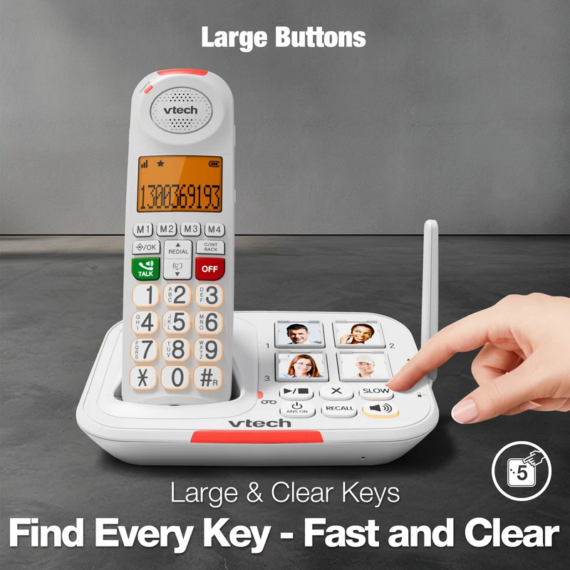 VTech 25450 CareLine 2-Handset DECT6.0 Cordless Phone with VSMART - White