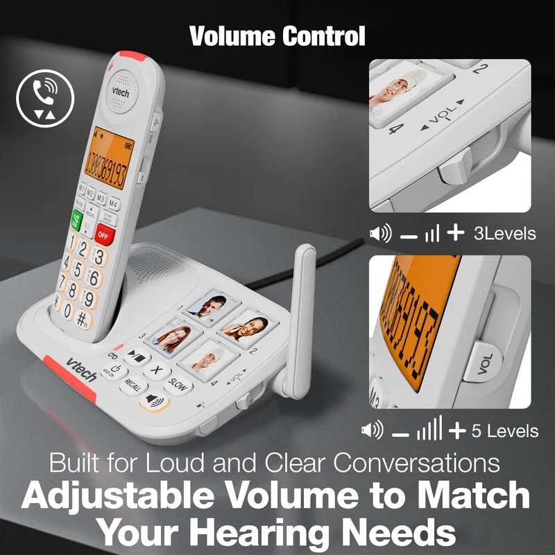 VTech 25450 CareLine 2-Handset DECT6.0 Cordless Phone with VSMART - White