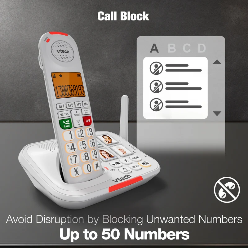 VTech 25450 CareLine 2-Handset DECT6.0 Cordless Phone with VSMART - White