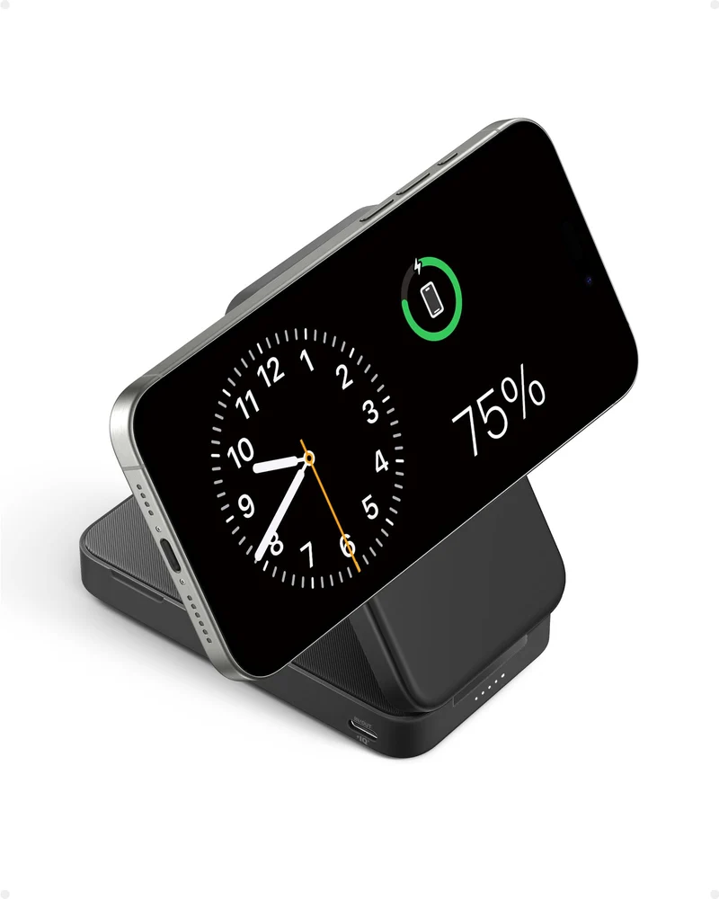 Anker MagGo Power Bank, Batería Externa de 6,600 mAh con Base Ajustable, Carga Inalámbrica de 15W con Certificación Qi2, Compatible con MagSafe y iPhone 15/14/13 (Incluye Cable USB-C)
