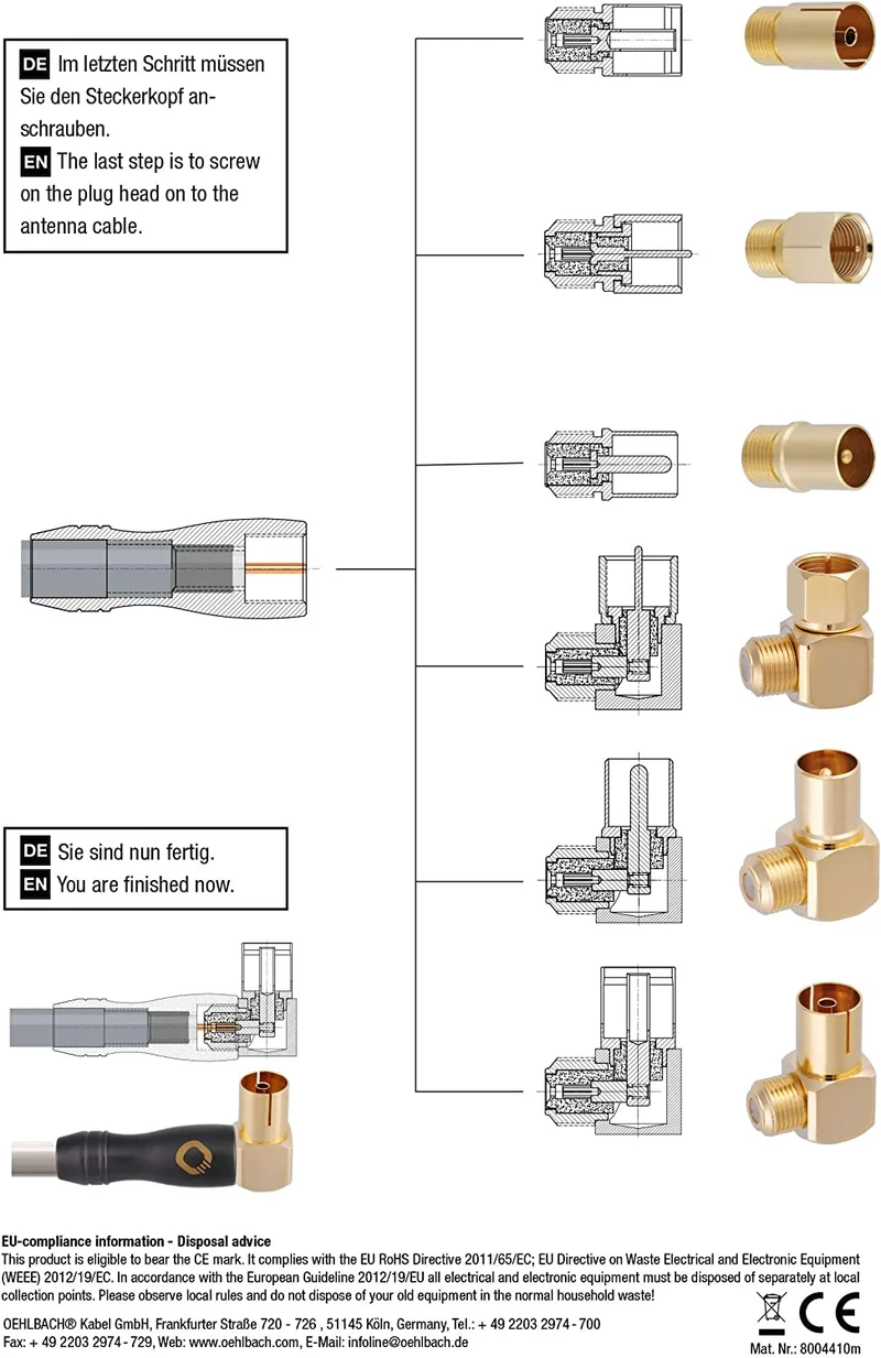 OEHLBACH Transmission Shift Antennenstecker IEC 90-Grad-Winkel männlich, 1 Stück