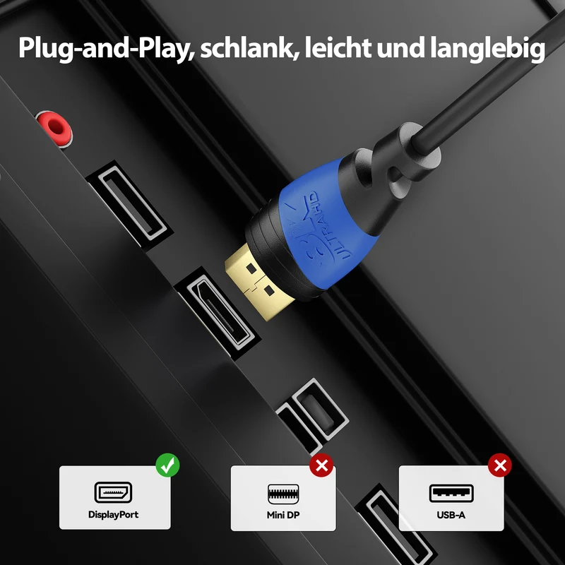 Displayport Kabel 1.4 Plug Schwarz/Blau - Variation