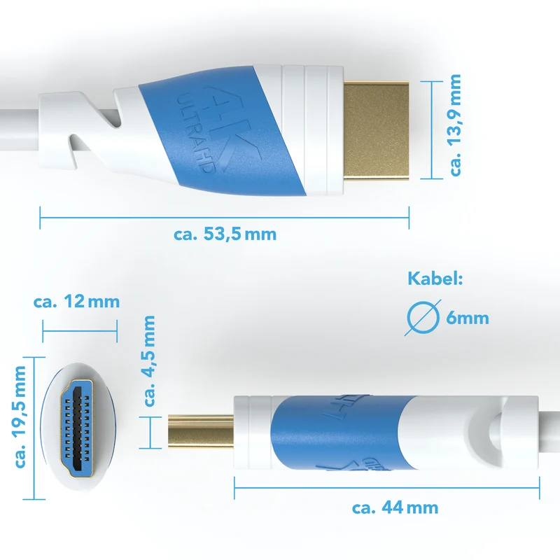 4K U-HD 2.0 HDMI Kabel - Plug Weiß/Blau - Variation "eBW"