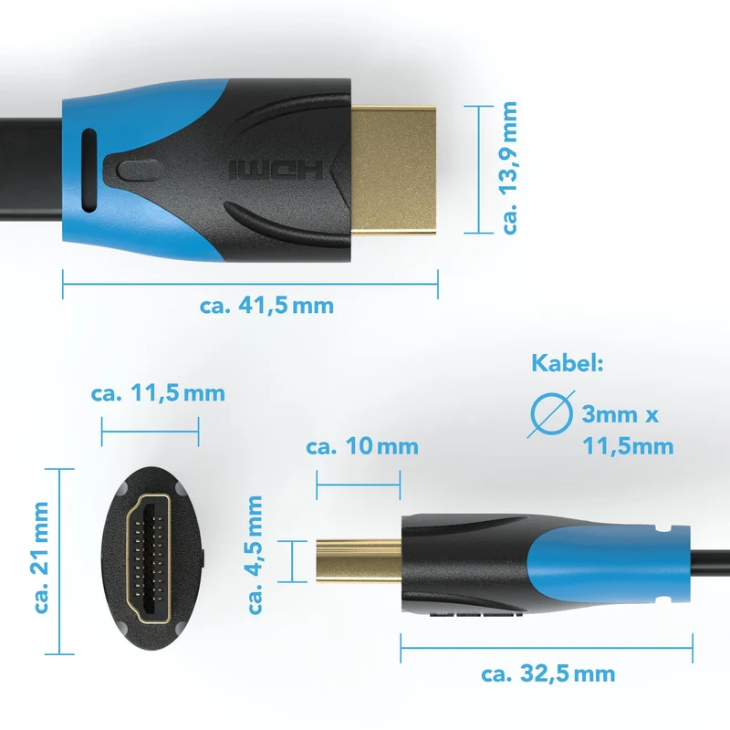 HDMI Kabel 1.4a _Flach_ - Plug schwarz/blau - Variation "eBW"