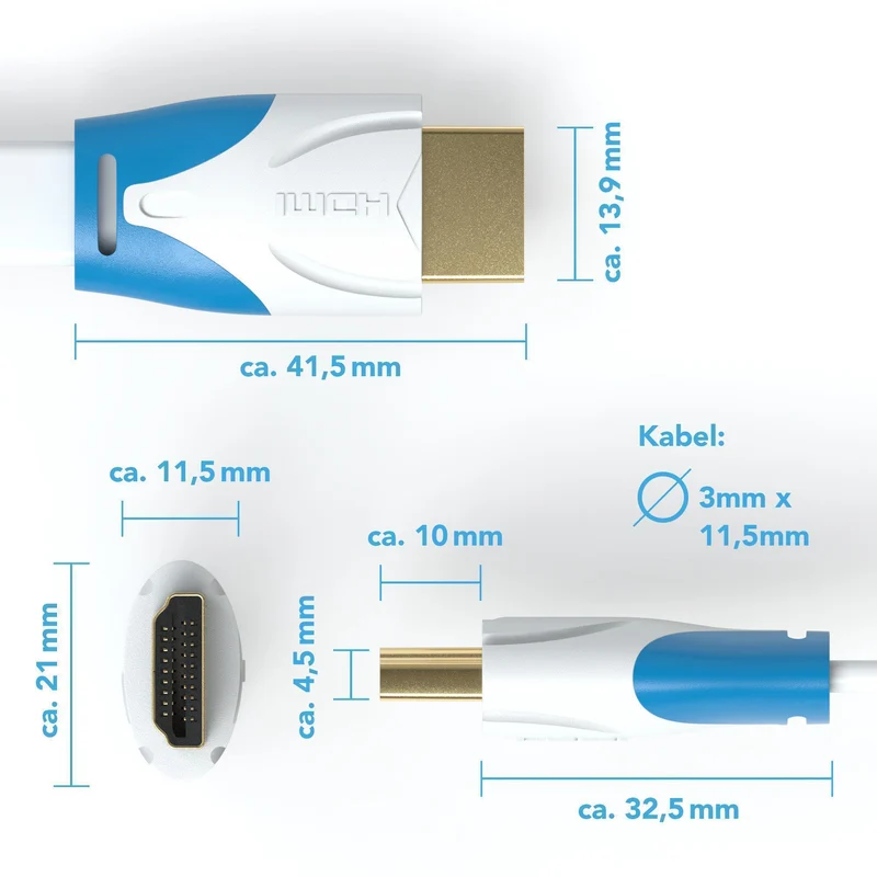 HDMI Kabel 1.4a _Flach_ - Plug weiß/blau - Variation "eBW"