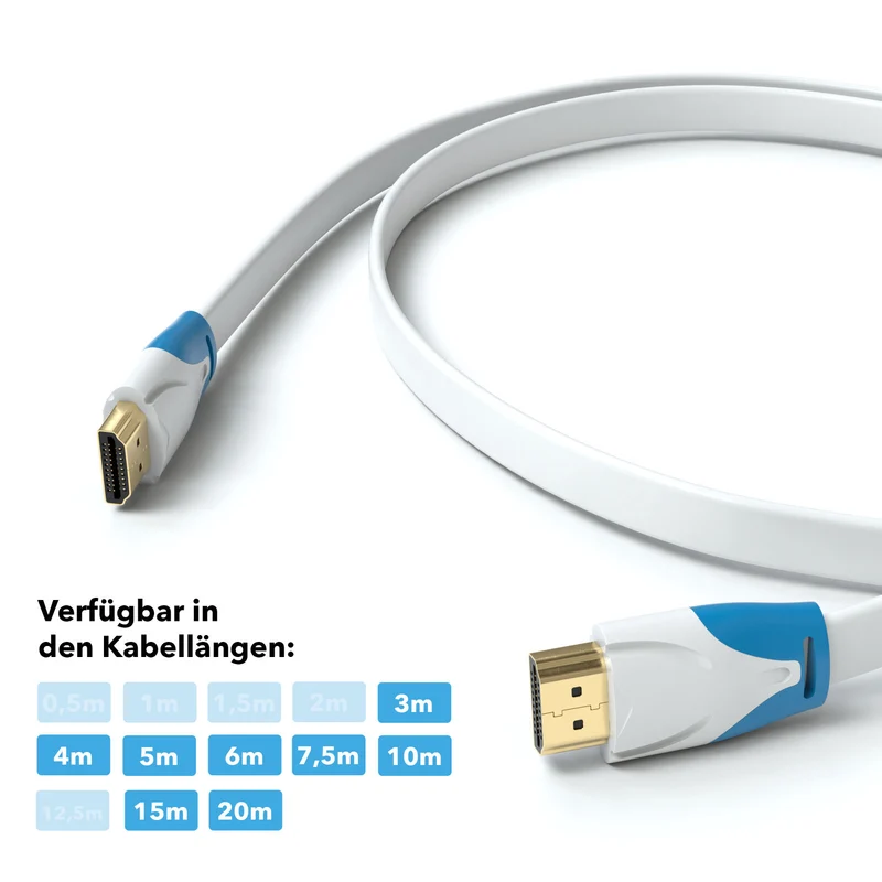 HDMI Kabel 1.4a _Flach_ - Plug weiß/blau - Variation "eBW"