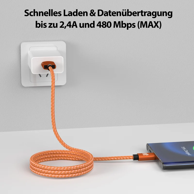 USB-C - USB A | Nylon + Metal Shell | *NEW MODEL* - Orange - Variante "eBW"