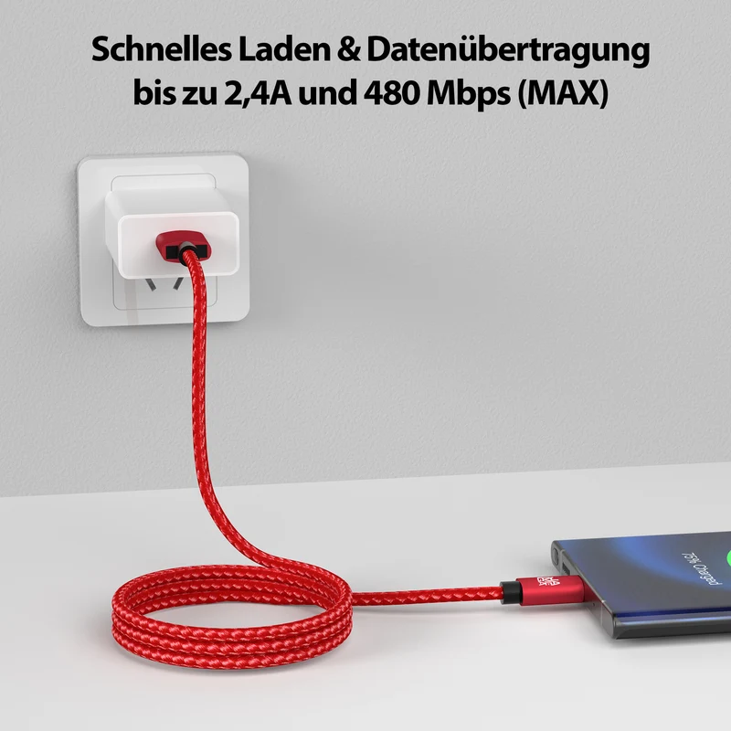 USB-C - USB A | Nylon + Metal Shell | *NEW MODEL* - Red - Variante "eBW"
