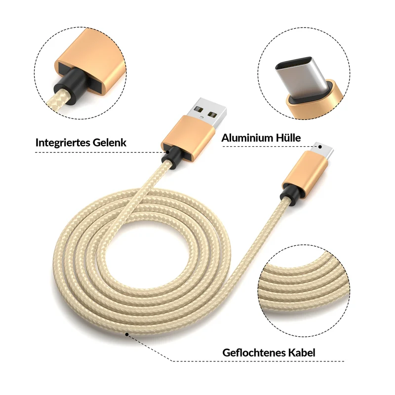 USB-C - USB A | Nylon + Metal Shell | *NEW MODEL* - Gold - Variante "eBW"