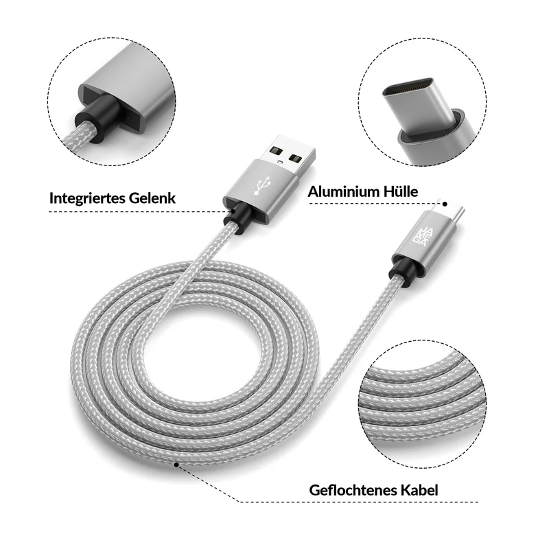 USB-C - USB A | Nylon + Metal Shell | *NEW MODEL* - Silver - Variante "eBW"