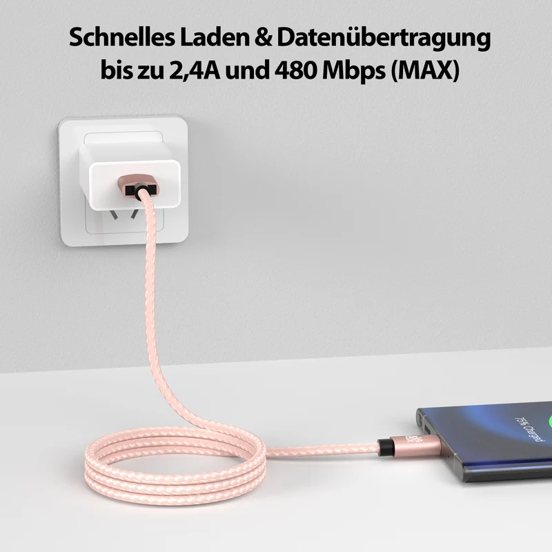 USB-C - USB A | Nylon + Metal Shell | *NEW MODEL* - RoseGold - Variante "eBW"