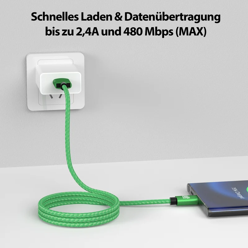 USB-C - USB A | Nylon + Metal Shell | *NEW MODEL* - Green - Variante "eBW"