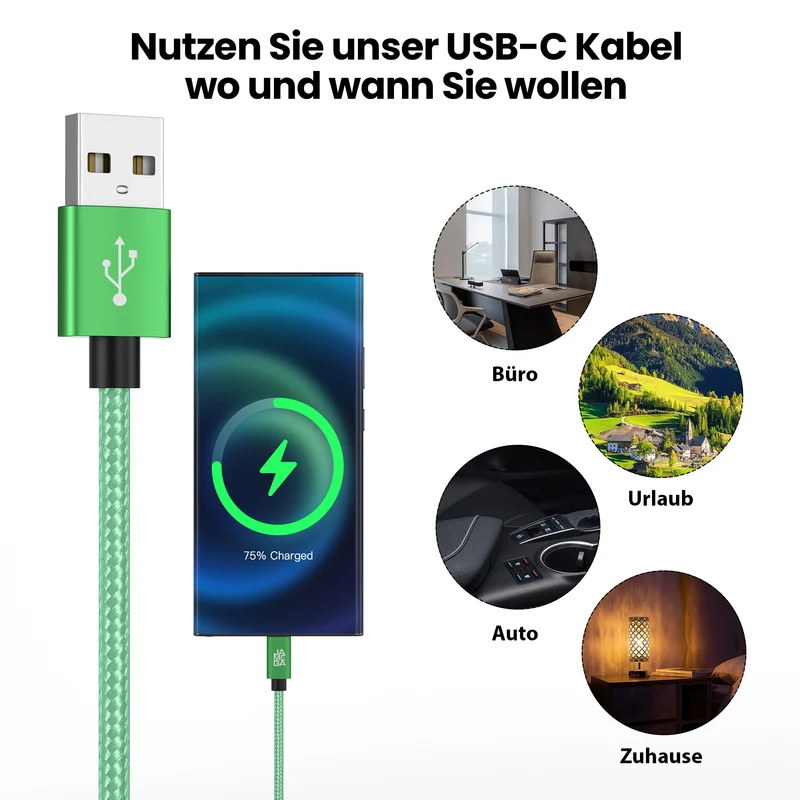 USB-C - USB A | Nylon + Metal Shell | *NEW MODEL* - Green - Variante "eBW"