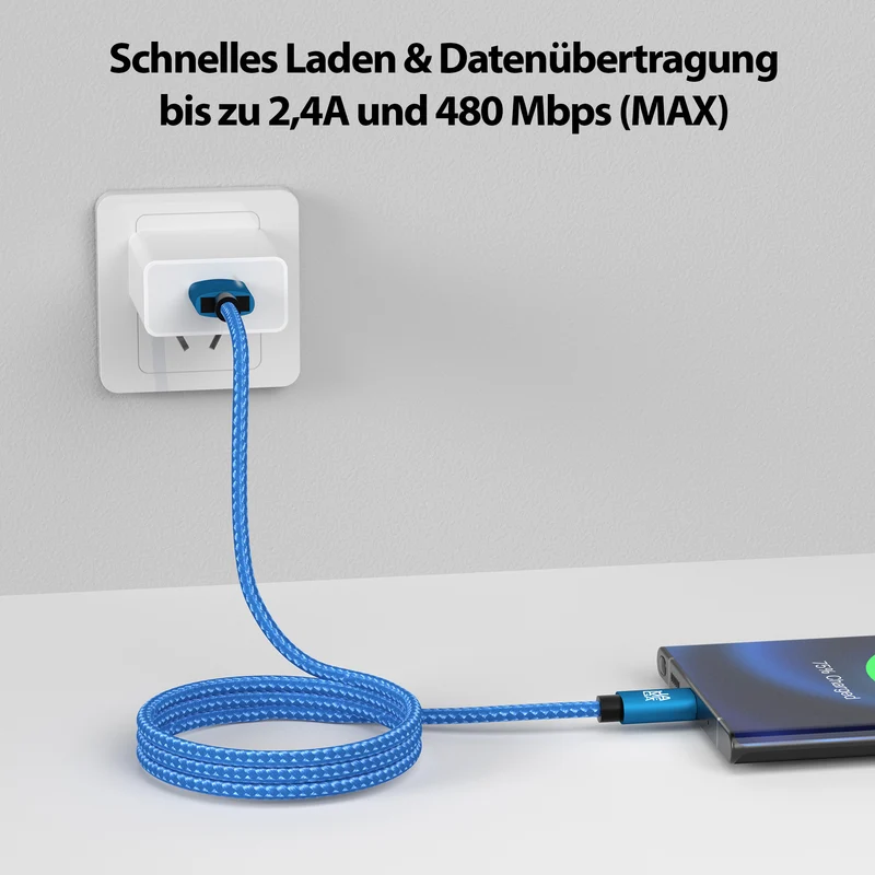 USB-C - USB A | Nylon + Metal Shell | *NEW MODEL* - Blue - Variante "eBW"