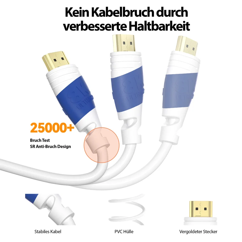 8K Black Ultra High Speed HDMI Kabel - Weiß/Blau - Variation "eBW"