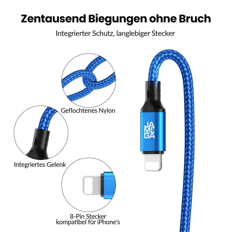 iPhone charging cable new generation cotton / blue - Variation