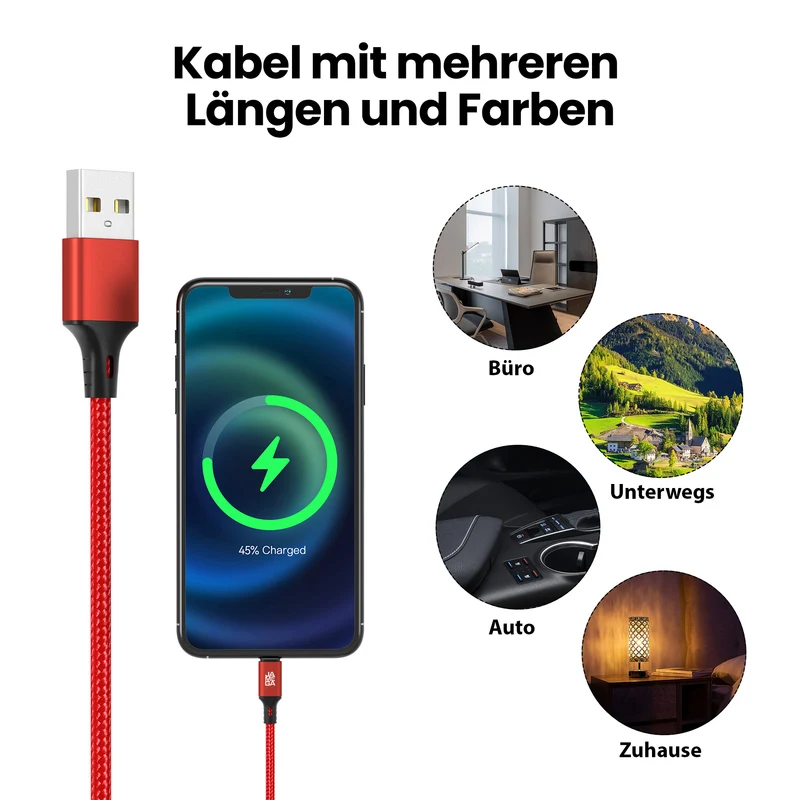 iPhone charging cable new generation cotton / red - Variation
