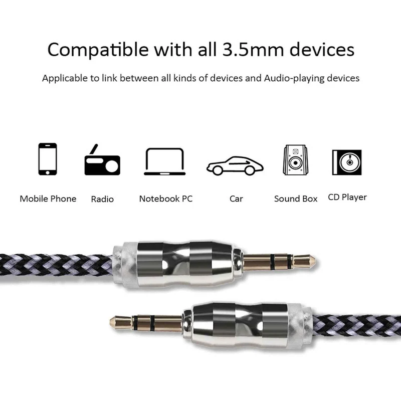 Premium Stereo Kopfhörer Anschlusskabel Nylon 1m 3,5mm Klinke Stecker>Stecker T2