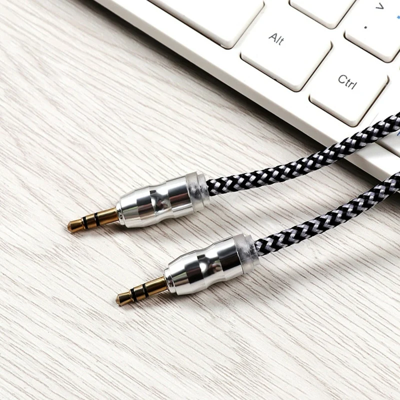 Premium Stereo Kopfhörer Anschlusskabel Nylon 1m 3,5mm Klinke Stecker>Stecker T2