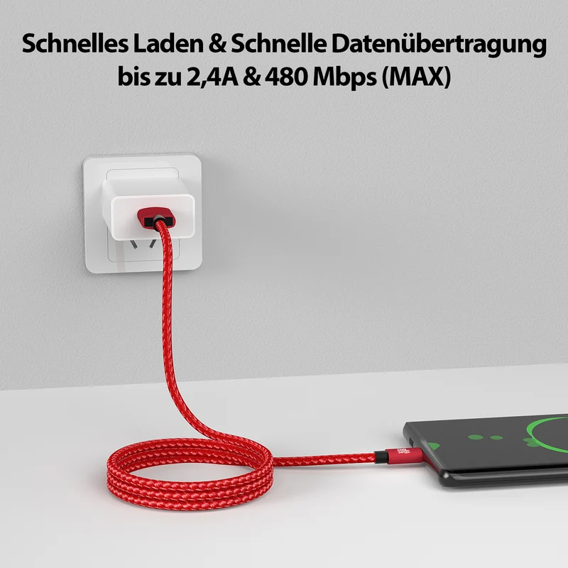 Micro USB Kabel | | 0,5 - 3m | | 4er Set Rot
