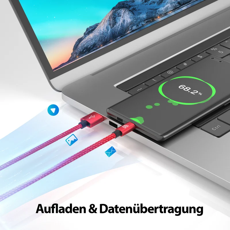 Micro USB Kabel | | 0,5 - 3m | | 4er Set Rot
