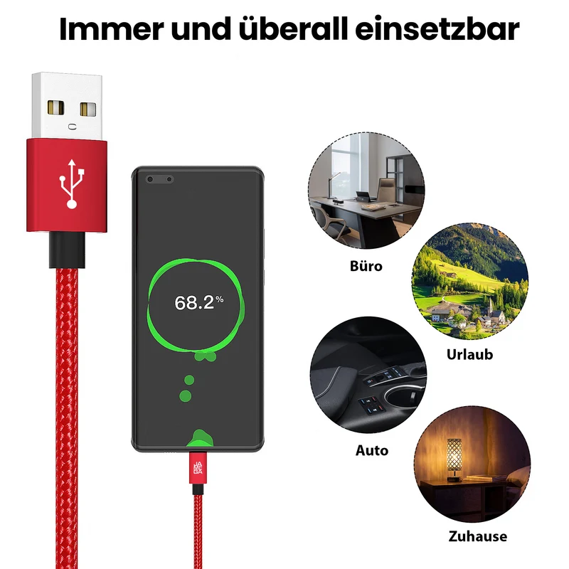 Micro USB Kabel | | 0,5 - 3m | | 4er Set Rot