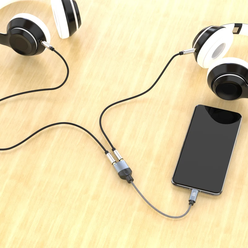 USB C to 2*Aux 3.5 female Audio Adapter | 0.2m