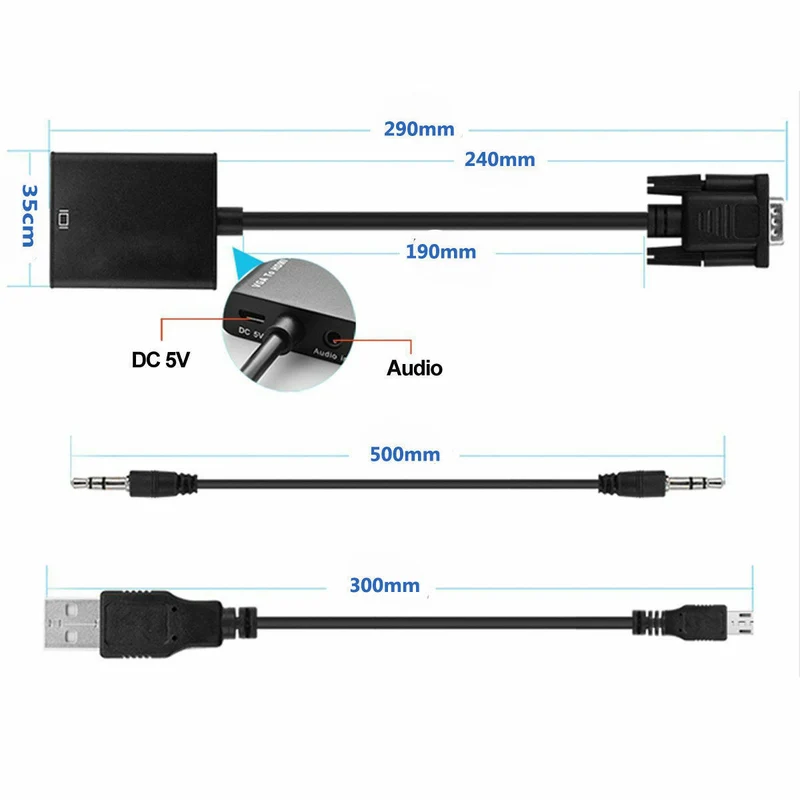 VGA Stecker auf HDMI Buchse Adapter inkl. Soundkarte