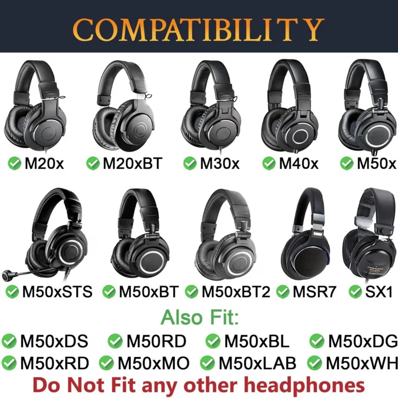 Ersatz Ohrpolster Audio Technica ATH M50X M40X M30X M20X MSR7 SX1 schwarz Mesh