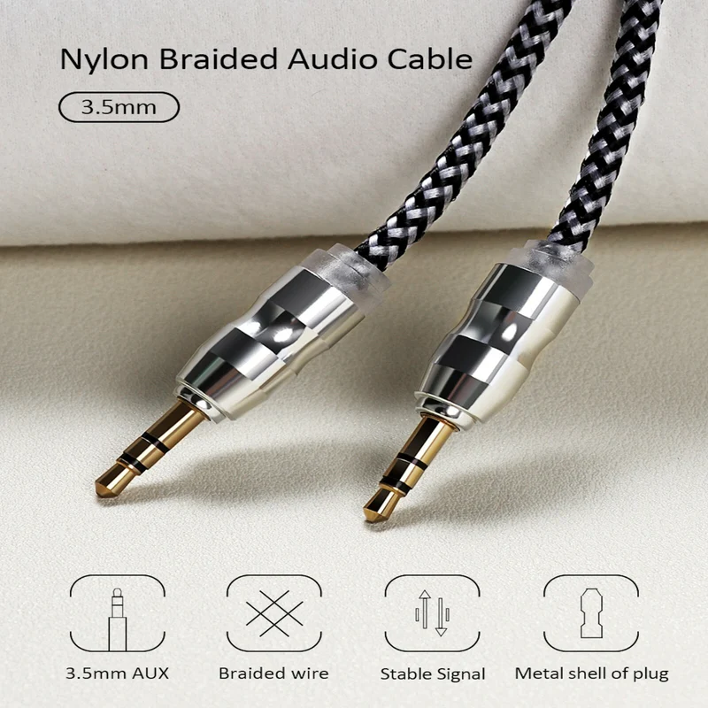 Premium Stereo Kopfhörer Anschlusskabel Nylon 1m 3,5mm Klinke Stecker