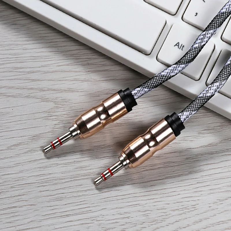 Premium Stereo Kopfhörer Anschlusskabel Nylon 1m 3,5mm Klinke Stecker>Stecker T1