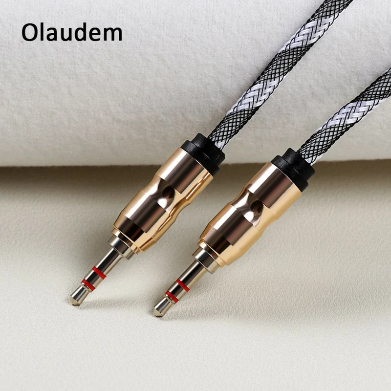Premium Stereo Kopfhörer Anschlusskabel Nylon 1m 3,5mm Klinke Stecker>Stecker T1